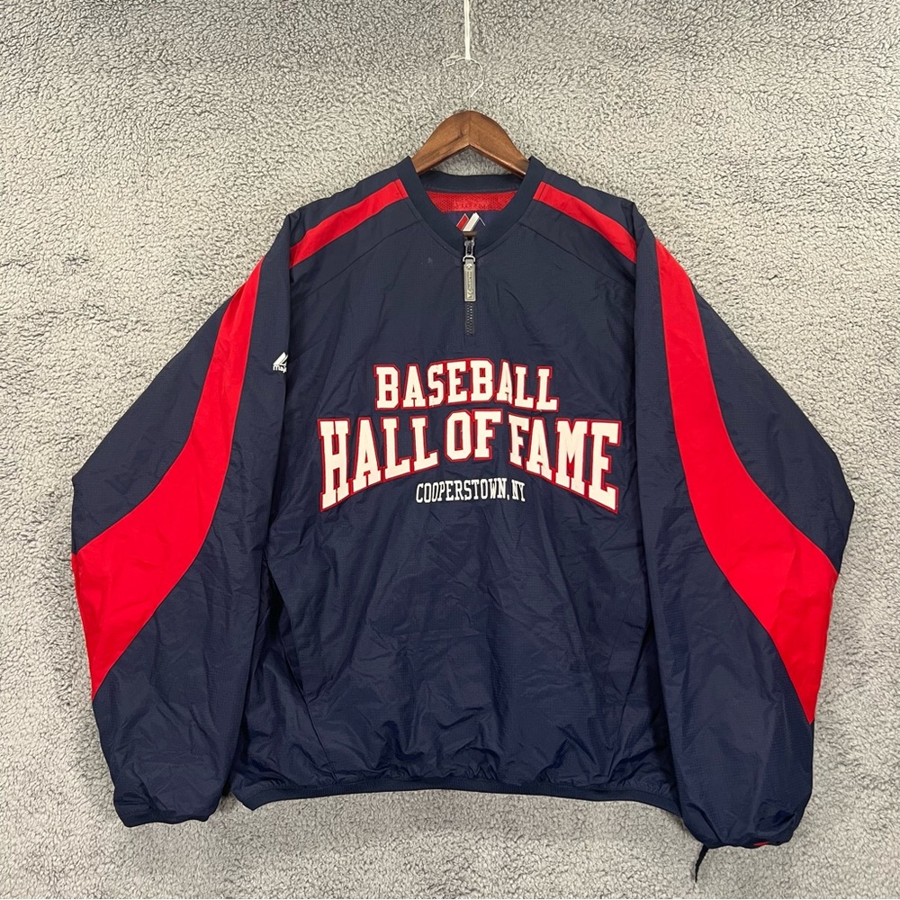 Majestic Baseball Hall of Fame Cooperstown Sweatshirt Blue Red Men Size Large